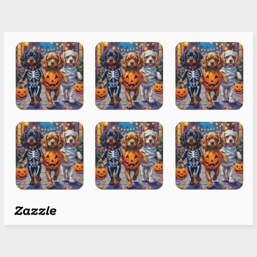 Tibetan Spaniel Dogs In Halloween Costumes Vierkante Sticker (Vel)