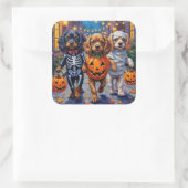 Tibetan Spaniel Dogs In Halloween Costumes Vierkante Sticker (Tas)