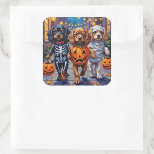 Tibetan Spaniel Dogs In Halloween Costumes Vierkante Sticker (Tas)