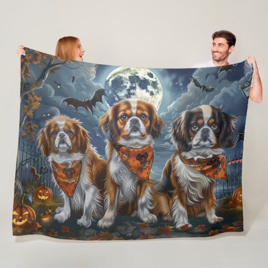 Tibetan Spaniel Halloween Griezelig Fleece Deken (In situ)