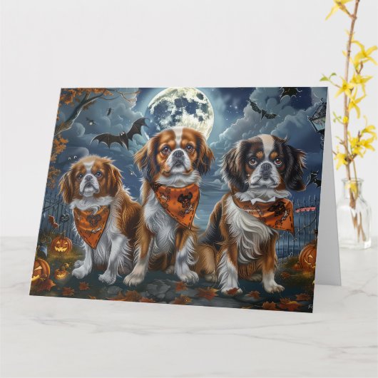 Tibetan Spaniel Halloween Spelletje Kaart (Gele Bloem)