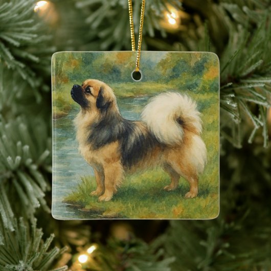 Tibetan Spaniel Keramisch Ornament (Boom)