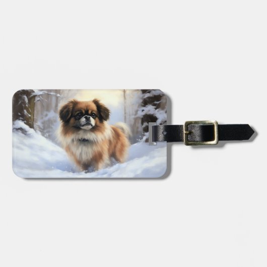 Tibetan Spaniel Laat het Sneeuwen Kerstmis Bagagelabel (Voorkant horizontaal)