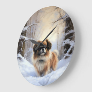 Tibetan Spaniel Laat het Sneeuwen Kerstmis  Grote Klok