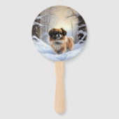 Tibetan Spaniel Laat het Sneeuwen Kerstmis Handwaaier (Achterkant)