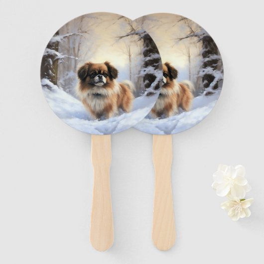 Tibetan Spaniel Laat het Sneeuwen Kerstmis Handwaaier (Voorkant en achterkant)