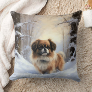 Tibetan Spaniel Laat het Sneeuwen Kerstmis  Kussen