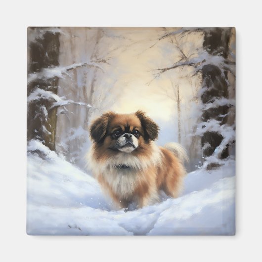 Tibetan Spaniel Laat het Sneeuwen Kerstmis Magneet (Voorkant)