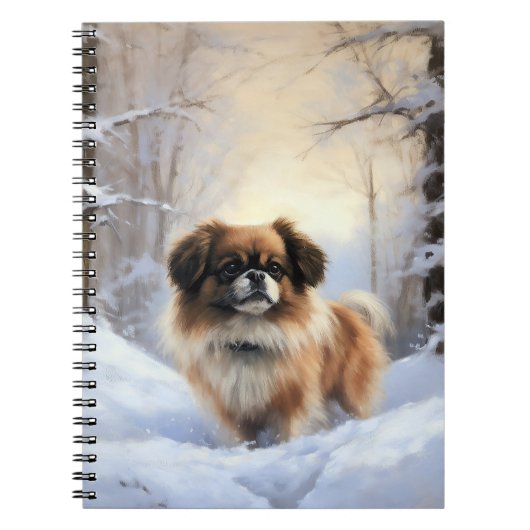 Tibetan Spaniel Laat het Sneeuwen Kerstmis Notitieboek (Voorkant)