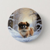 Tibetan Spaniel Laat het Sneeuwen Kerstmis Ronde Button 5,7 Cm (Voorkant)