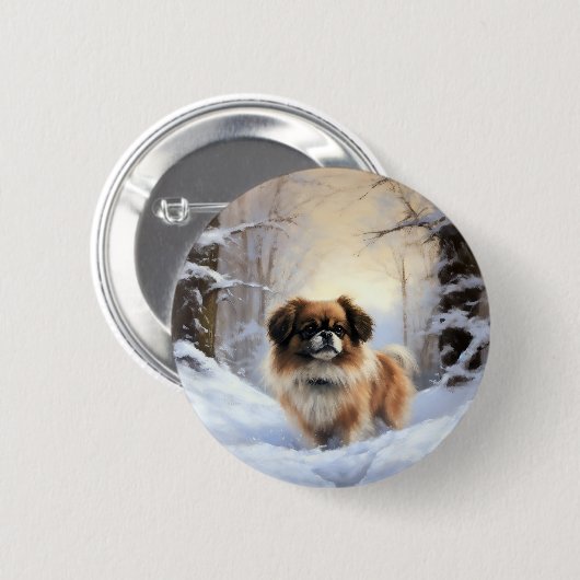 Tibetan Spaniel Laat het Sneeuwen Kerstmis Ronde Button 5,7 Cm (Voorkant /achterkant)