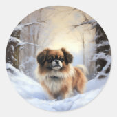 Tibetan Spaniel Laat het Sneeuwen Kerstmis  Ronde Sticker (Voorkant)