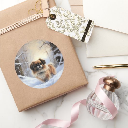 Tibetan Spaniel Laat het Sneeuwen Kerstmis  Ronde Sticker (Geschenken)