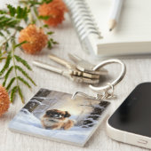 Tibetan Spaniel Laat het Sneeuwen Kerstmis Sleutelhanger (Voorkant Rechts)