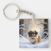 Tibetan Spaniel Laat het Sneeuwen Kerstmis Sleutelhanger (Voorkant)