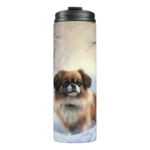 Tibetan Spaniel Laat het Sneeuwen Kerstmis  Thermosbeker