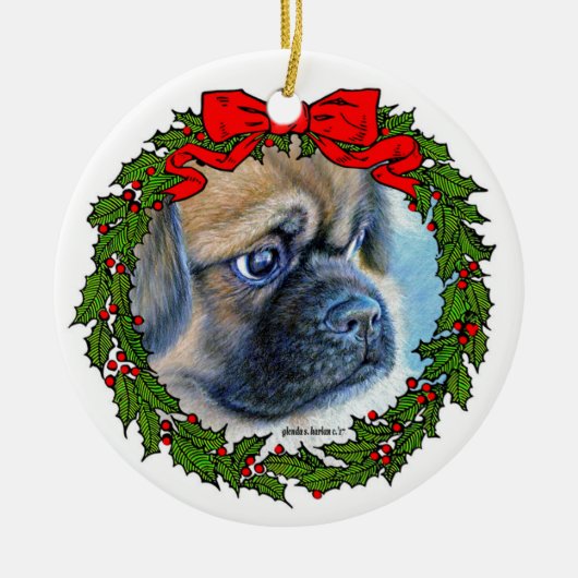 Tibetan Spaniel Tekening door Glenda S. Harlan Keramisch Ornament (Voorkant)