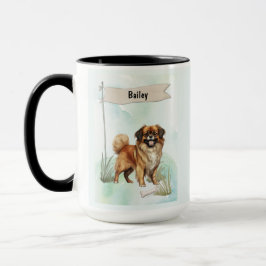 Tibetan Spaniel Watercolor Personalized Dog Mok