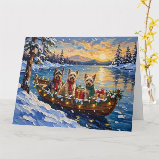 Tibetan Terrier Christmas Boat Holiday Kaart (Gele Bloem)