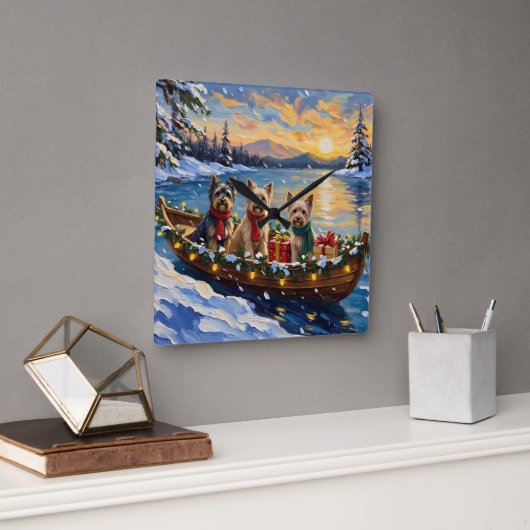 Tibetan Terrier Christmas Boat Holiday Vierkante Klok (Kantoor)