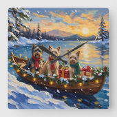 Tibetan Terrier Christmas Boat Holiday Vierkante Klok (Voorkant)