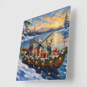 Tibetan Terrier Christmas Boat Holiday Vierkante Klok (Hoek)