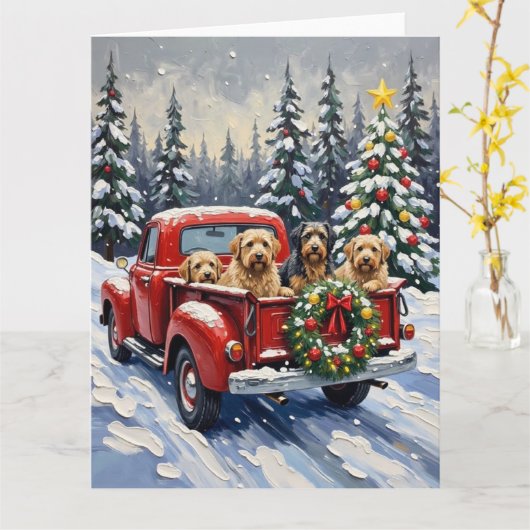Tibetan Terrier Christmas Red Truck Holiday Kaart (Gele Bloem)