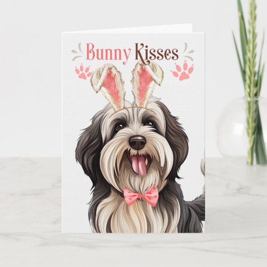 Tibetan Terrier Dog in Bunny Ears voor Pasen Feestdagen Kaart (Voorkant)