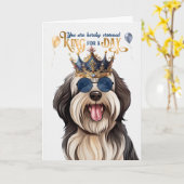 Tibetan Terrier Dog King voor een dag grappige ver Kaart (Gele Bloem)