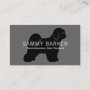Tibetan Terrier Dog Silhouette Black op Grey Visitekaartje