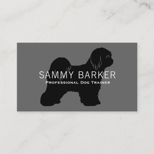 Tibetan Terrier Dog Silhouette Black op Grey Visitekaartje (Voorkant)