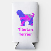 Tibetan Terrier Dog Silhouette Hot Pink & Blue Seltzer Blikjeskoeler (Voorkant)