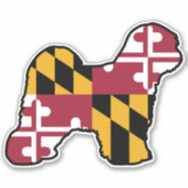 Tibetan Terrier Dog Silhouette met Maryland Flag Sticker (Voorkant)
