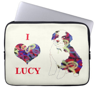 Tibetan Terrier Dog Silhouette w. Butterfly Heart Laptop Sleeve