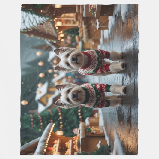 Tibetan Terrier Dogs Christmas Snow Holiday Fleece Deken (Voorkant)