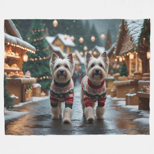 Tibetan Terrier Dogs Christmas Snow Holiday Fleece Deken (Voorkant (Horizontaal))