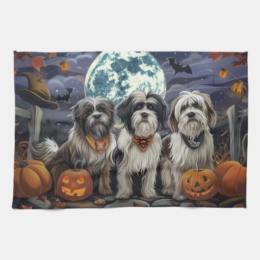 Tibetan Terrier Halloween Spoken Theedoek (Horizontaal)