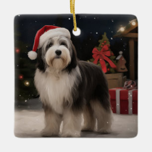 Tibetan Terrier-hond in Sneeuw Kerstmis Keramisch Ornament