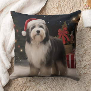 Tibetan Terrier-hond in Sneeuw Kerstmis  Kussen