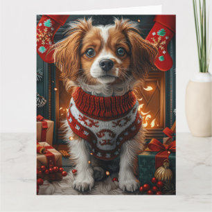 Tibetan Terrier-hond met kerstcadeaus open haard Kaart