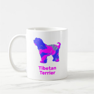Tibetan Terrier Honden Silhouet Heet Roze en Blauw Koffiemok