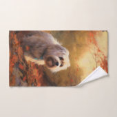 Tibetan Terrier in herfstbladeren val inspireert Bad Handdoek (Handdoek)