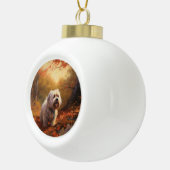 Tibetan Terrier in herfstbladeren val inspireert Keramische Bal Ornament (Rechts)