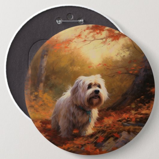 Tibetan Terrier in herfstbladeren val inspireert Ronde Button 6,0 Cm (Voorkant /achterkant)