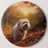 Tibetan Terrier in herfstbladeren val inspireert Ronde Button 6,0 Cm (Voorkant)