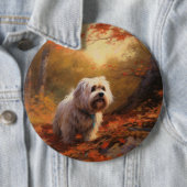 Tibetan Terrier in herfstbladeren val inspireert Ronde Button 6,0 Cm (In situ)