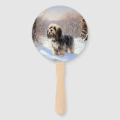 Tibetan Terrier Laat het Sneeuwen Kerstmis Handwaaier (Achterkant)
