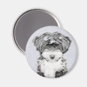 Tibetan Terrier Painting - Cute Original Dog Art Magneet (Voorkant / Achterkant)