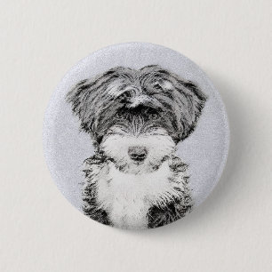 Tibetan Terrier Painting - Cute Original Dog Art Ronde Button 5,7 Cm