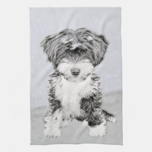 Tibetan Terrier Painting - Cute Original Dog Art Theedoek